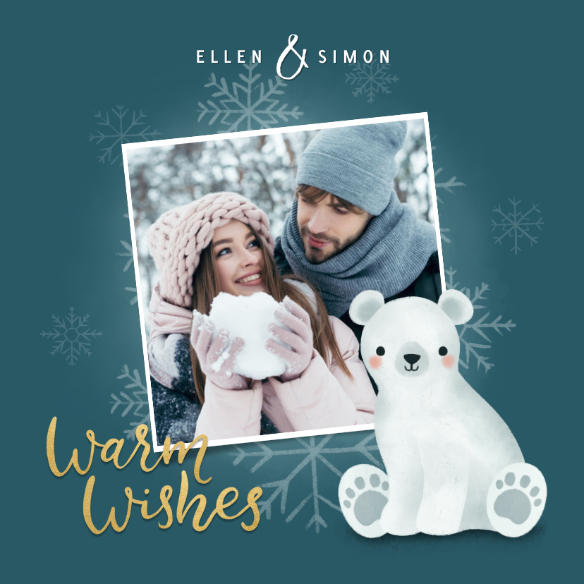 Weihnachtskarten - Weihnachtskarte Eisbär, Foto und Schneeflocken