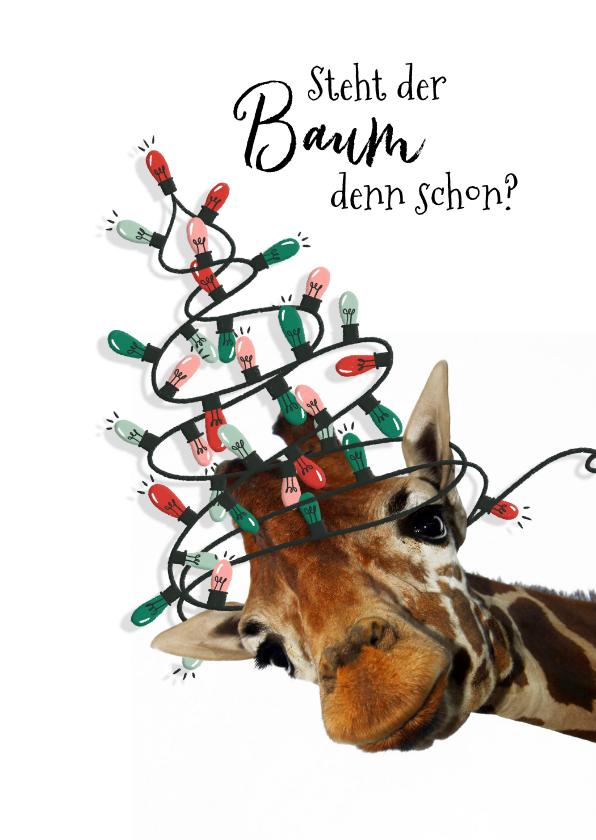 Weihnachtskarten - Weihnachtskarte Giraffe mit Lichterkette