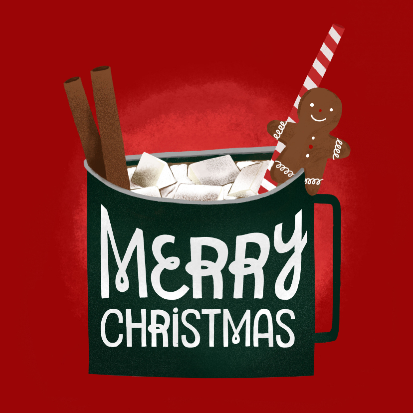Weihnachtskarten - Weihnachtskarte heißer Kakao mit Zimtstangen und Lebkuchen