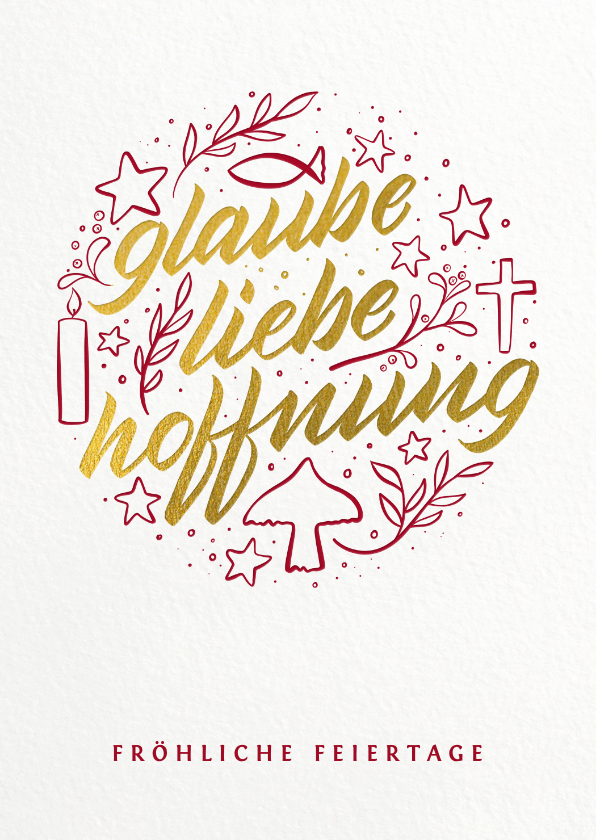 Weihnachtskarten - Weihnachtskarte Illustration 'Glaube Liebe Hoffnung'