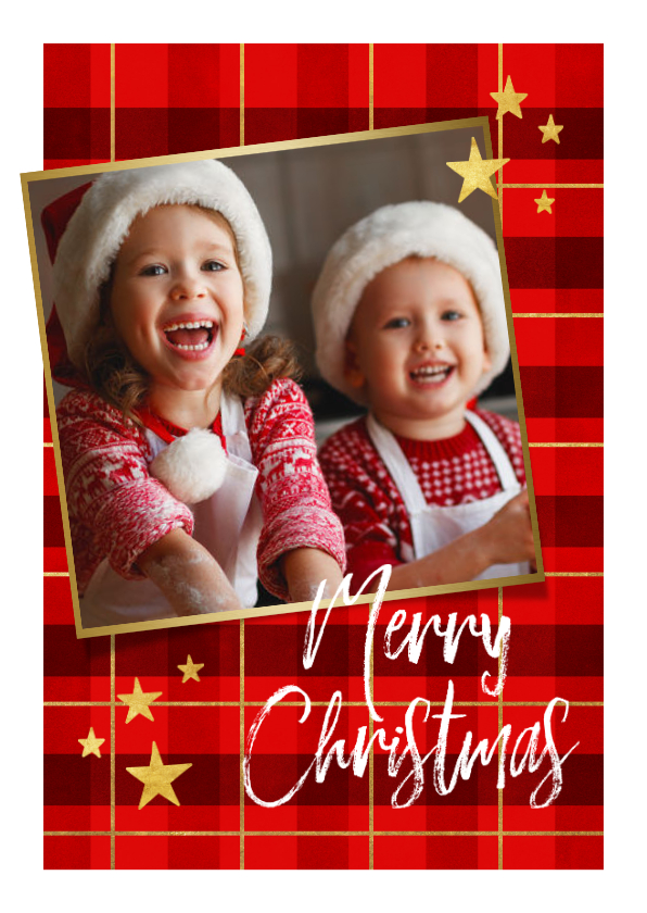 Weihnachtskarten - Weihnachtskarte Karo Hintergrund mit Foto