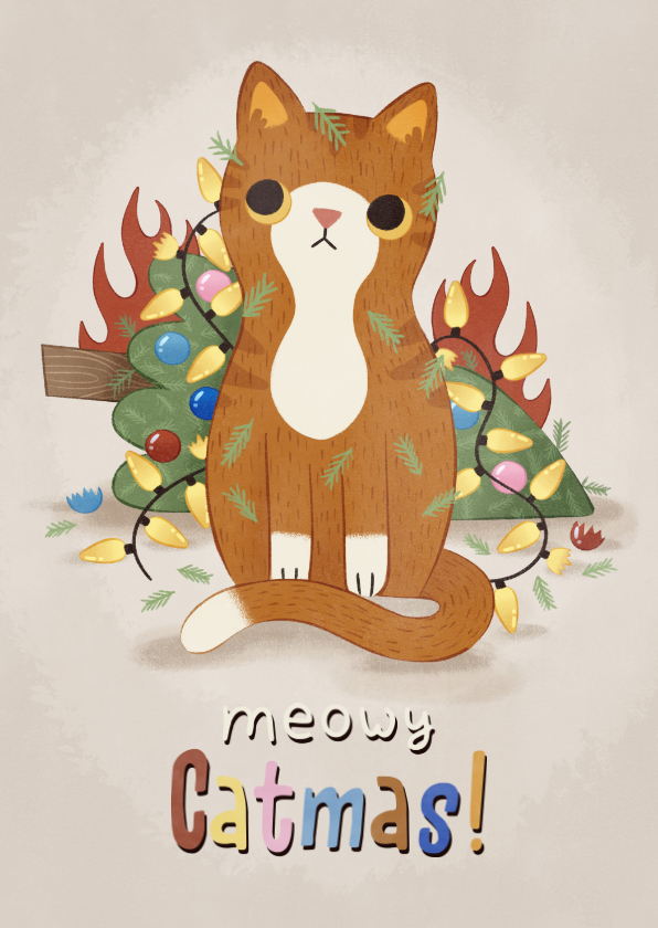 Weihnachtskarten - Weihnachtskarte Katze 'Meowy Catmas'