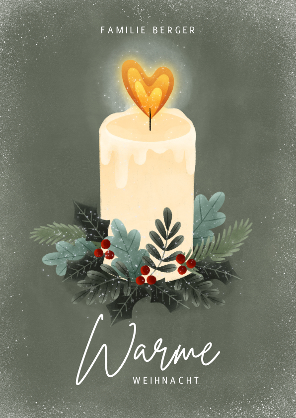 Weihnachtskarten - Weihnachtskarte Kerze mit Herz und Zweigen Foto innen