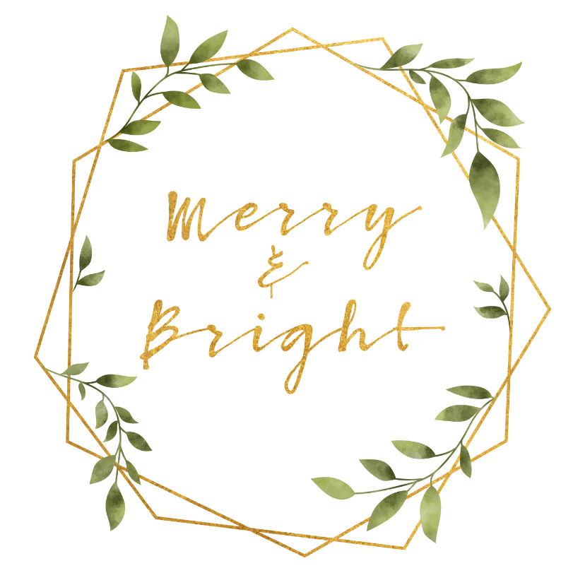 Weihnachtskarten - Weihnachtskarte 'merry&bright' mit Foto und grünen Blättern