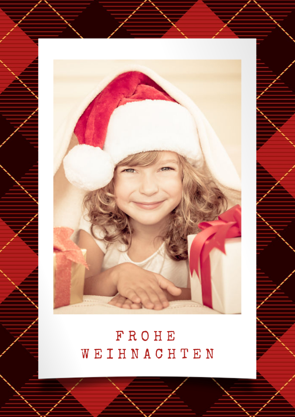 Weihnachtskarten - Weihnachtskarte mit Foto auf Schottenmuster
