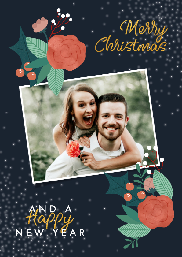 Weihnachtskarten - Weihnachtskarte mit Foto und Blumen