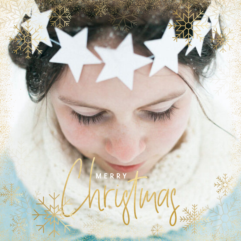 Weihnachtskarten - Weihnachtskarte mit Foto und eleganten Schneeflocken