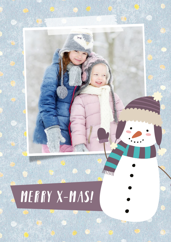 Weihnachtskarten - Weihnachtskarte mit Foto und Schneemann