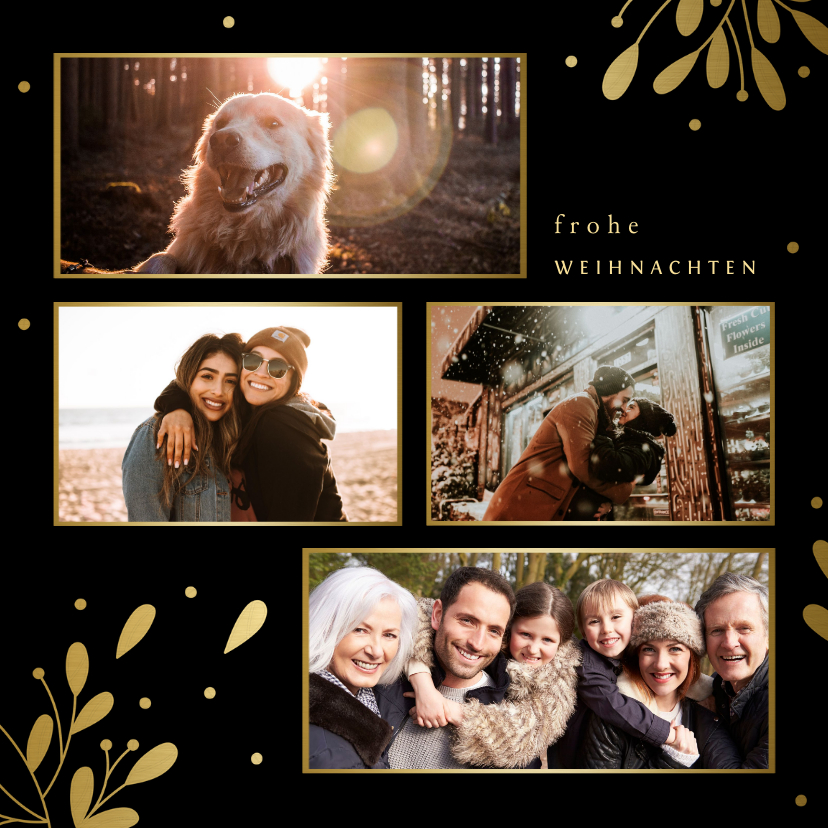Weihnachtskarten - Weihnachtskarte mit Fotocollage in Goldrahmen