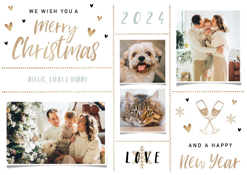 Weihnachtskarten - Weihnachtskarte mit Fotocollage und Handlettering