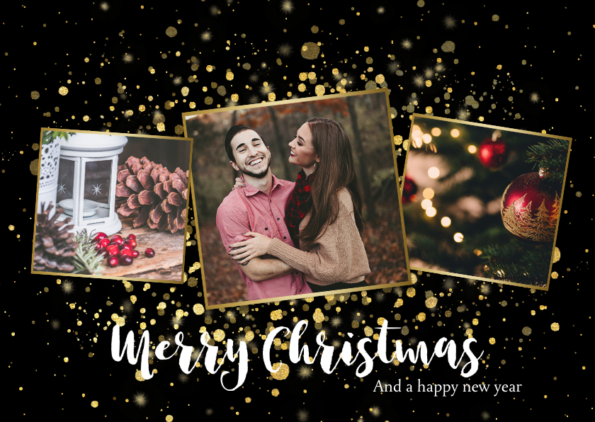 Weihnachtskarten - Weihnachtskarte mit Fotocollage und Tupfen in Goldlook