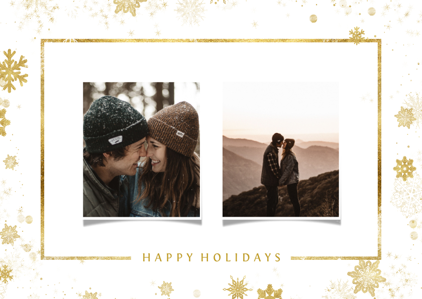 Weihnachtskarten - Weihnachtskarte mit Fotos und goldenen Schneeflocken