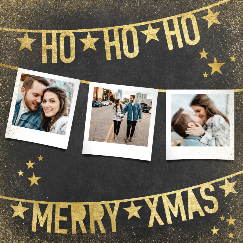 Weihnachtskarten - Weihnachtskarte mit Fotos und Text in Goldlook