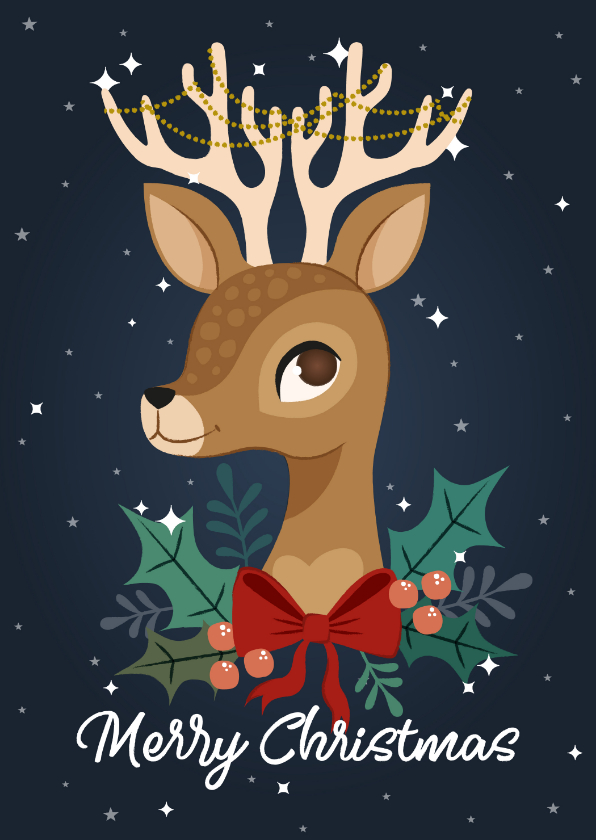 Weihnachtskarten - Weihnachtskarte mit fröhlichem Rentier und Sternen