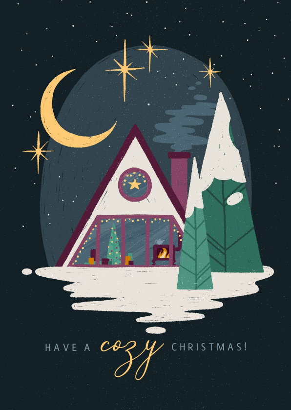 Weihnachtskarten - Weihnachtskarte mit gemütlicher Wald-Hütte
