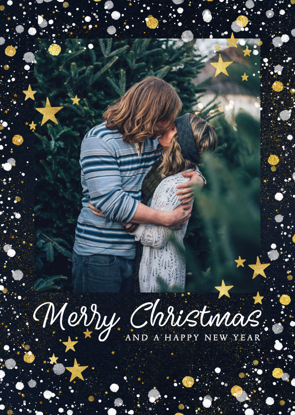Weihnachtskarten - Weihnachtskarte mit großem Foto und Konfettischnee