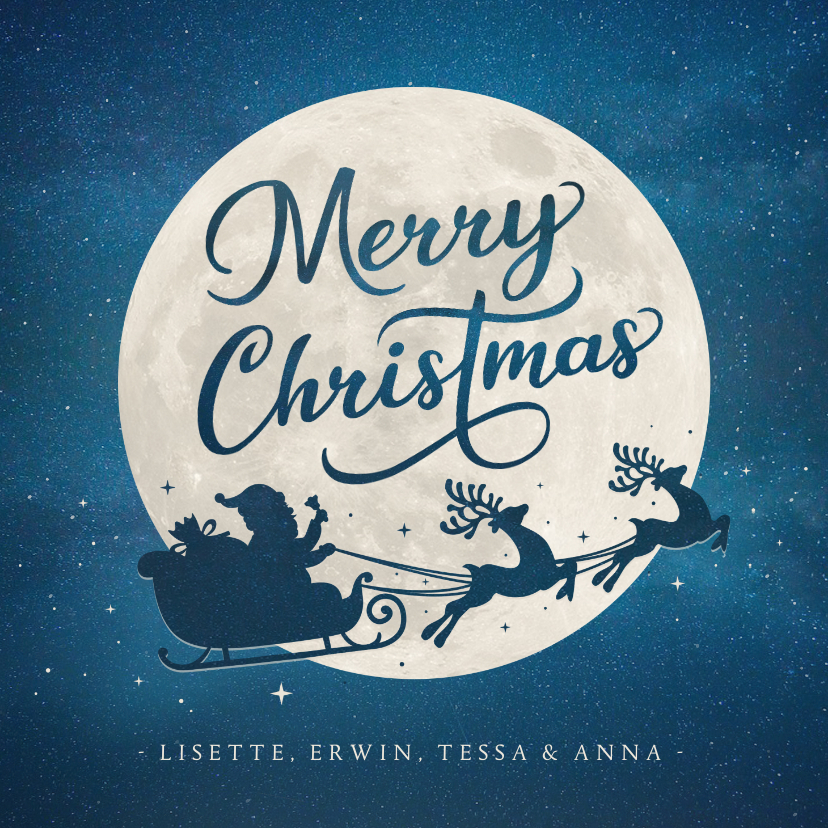 Weihnachtskarten - Weihnachtskarte mit Schlitten-Silhouette und Mond 
