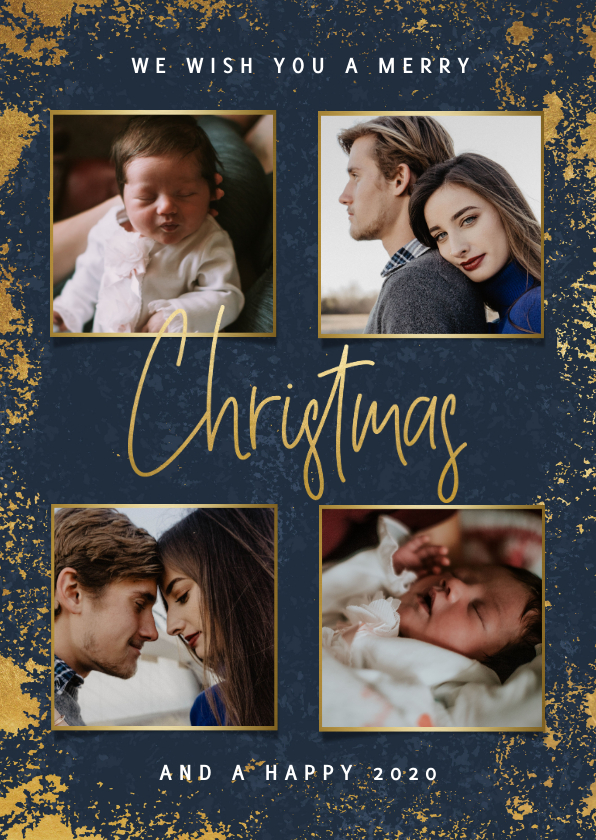 Weihnachtskarten - Weihnachtskarte mit vier Fotos und Goldeffekten
