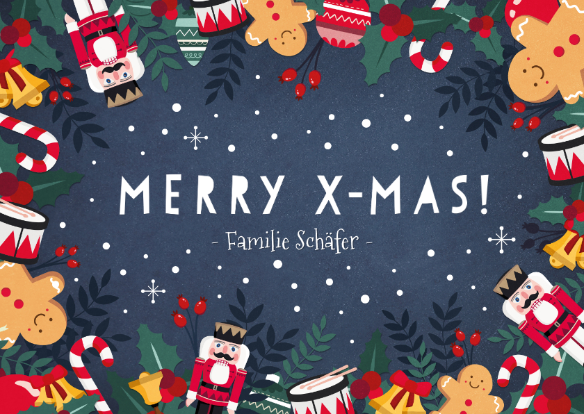 Weihnachtskarten - Weihnachtskarte mit weihnachtlichen Illustrationen