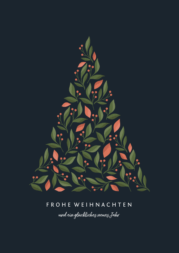 Weihnachtskarten - Weihnachtskarte mit Weihnachtsbaum in botanischem Look