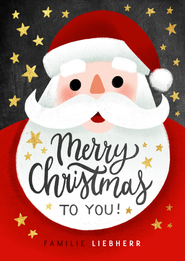 Weihnachtskarten - Weihnachtskarte mit Weihnachtsmann und Sternen