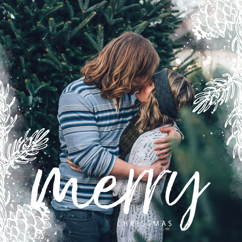 Weihnachtskarten - Weihnachtskarte mit weißen Tannenzapfen und Fotohintergrund