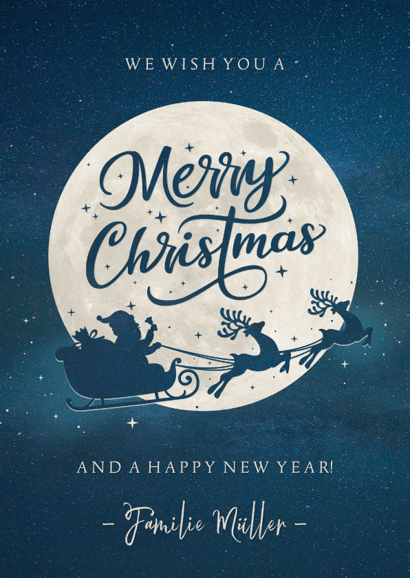 Weihnachtskarten - Weihnachtskarte Mond und Silhouette merry christmas