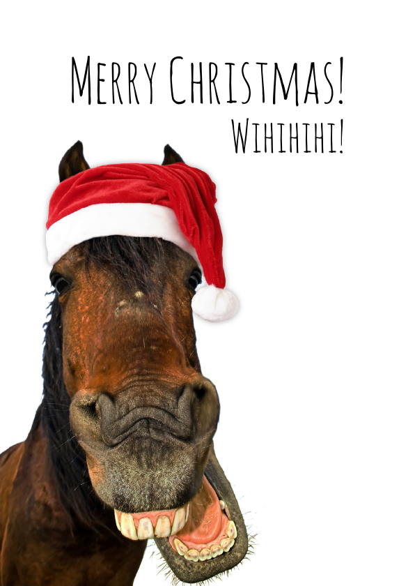 Weihnachtskarten - Weihnachtskarte Pferd mit Weihnachtsmütze