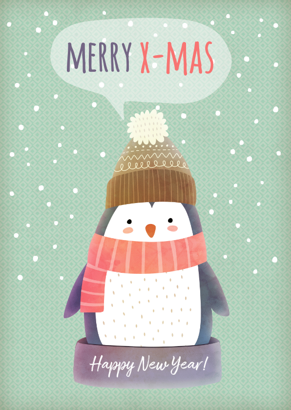Weihnachtskarten - Weihnachtskarte Pinguin mit Sprechblase