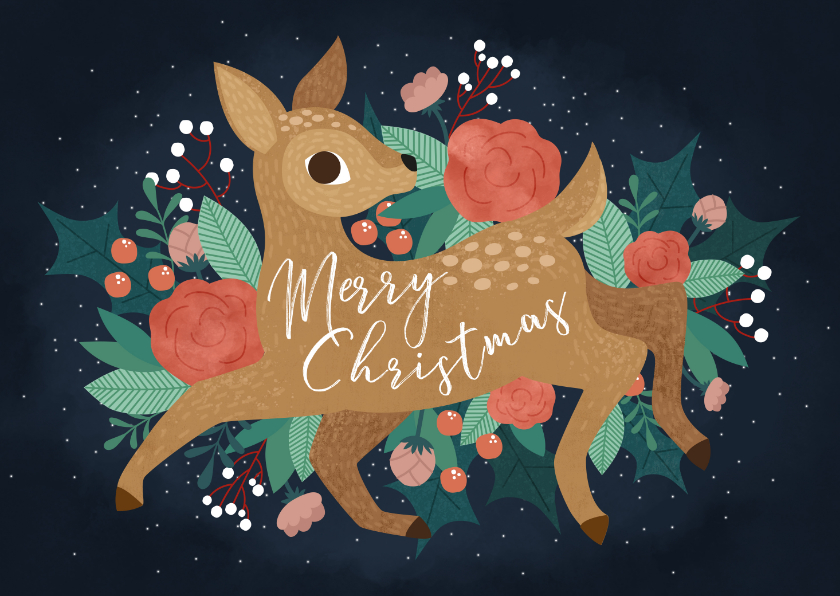 Weihnachtskarten - Weihnachtskarte Reh 'Merry Christmas'