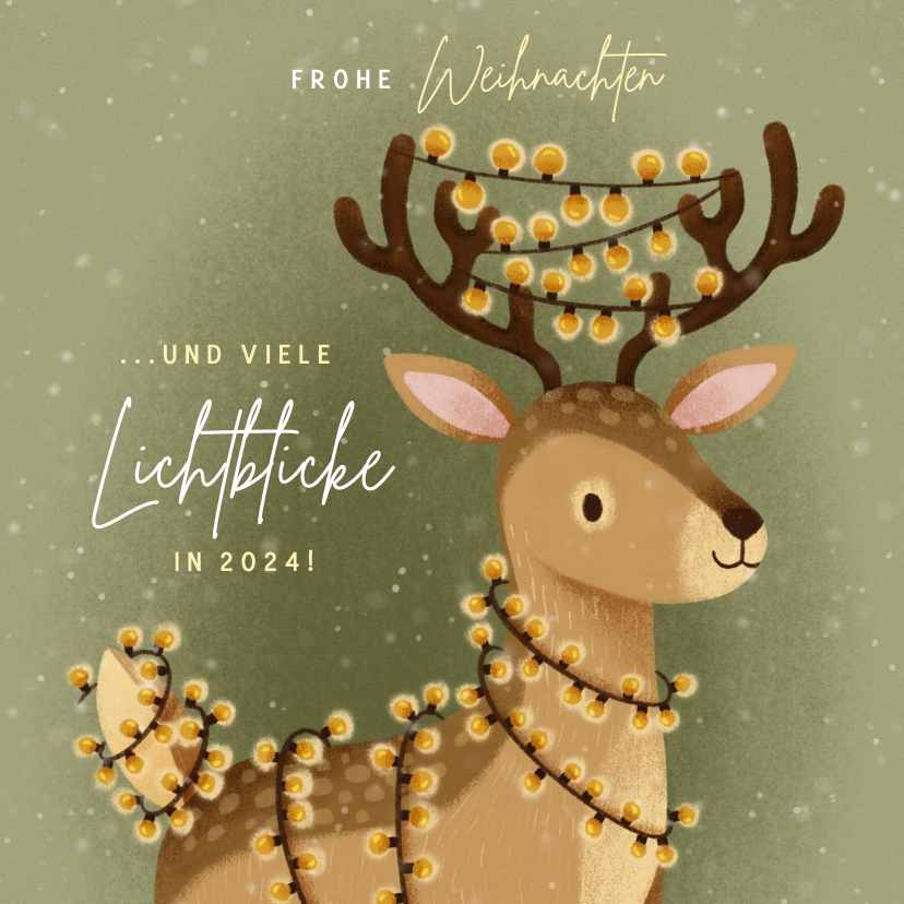 Weihnachtskarten - Weihnachtskarte Rentier mit Lichterkette