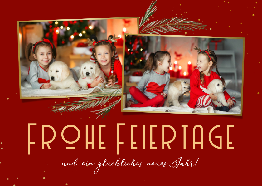 Weihnachtskarten - Weihnachtskarte Rottöne mit Fotos und Zweigen