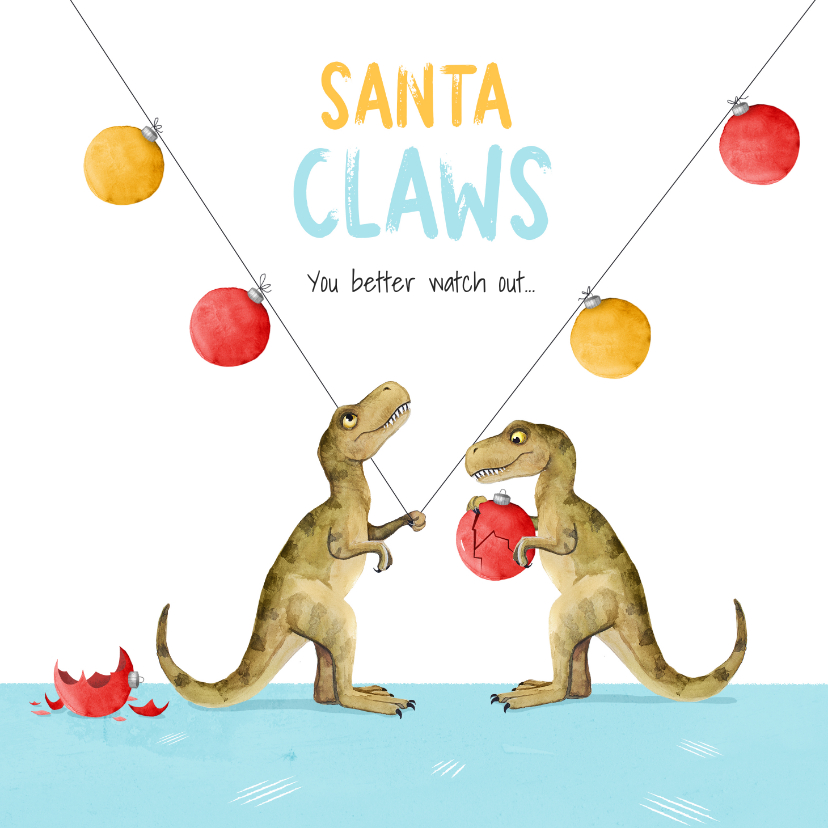 Weihnachtskarten - Weihnachtskarte 'Santa Claws' mit Dinos