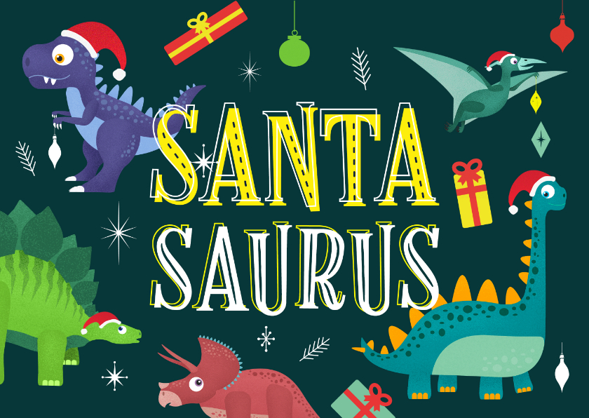 Weihnachtskarten - Weihnachtskarte 'Santasaurus' mit Dinosauriern