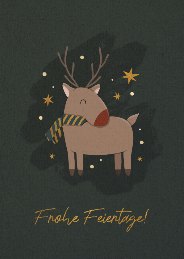 Weihnachtskarten - Weihnachtskarte süßes Rentier mit Schal