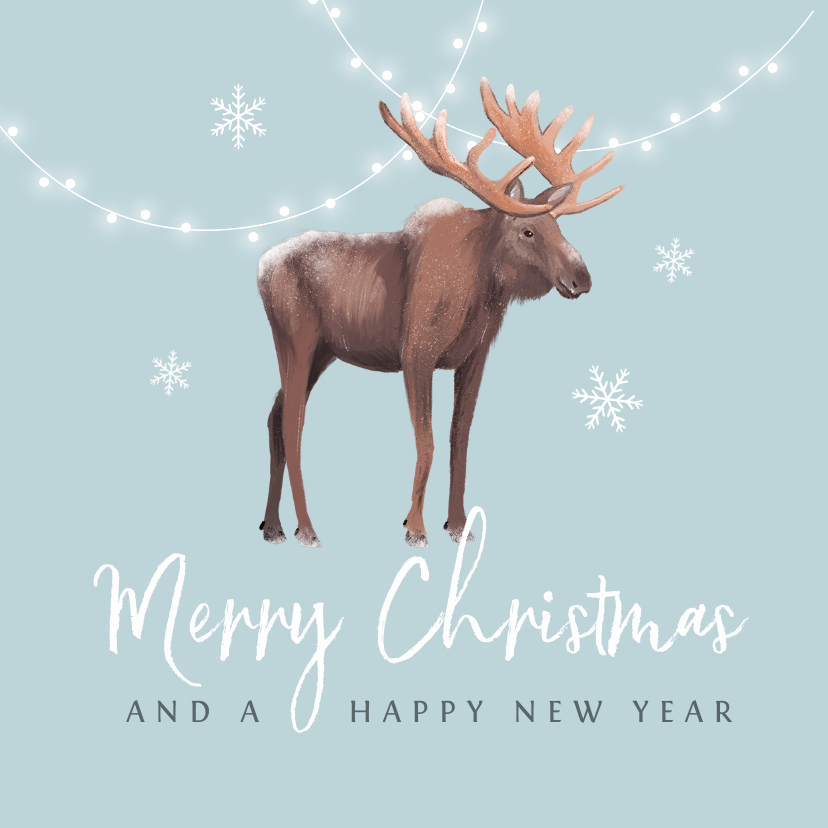 Weihnachtskarten - Winterliche Weihnachtskarte mit Elch und Schneeflocken