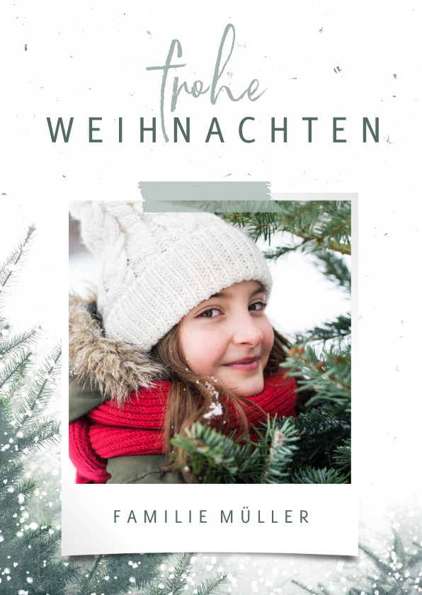 Weihnachtskarten - Winterliche Weihnachtskarte mit Foto und Tannenbaum